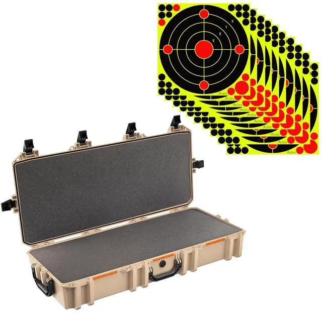 Main image of Pelican V700 Vault Takedown Rifle/Shotgun Case with Foam, Tan, Bundle with 12x12" Splatter Shooting Target Stickers, 10-Pack