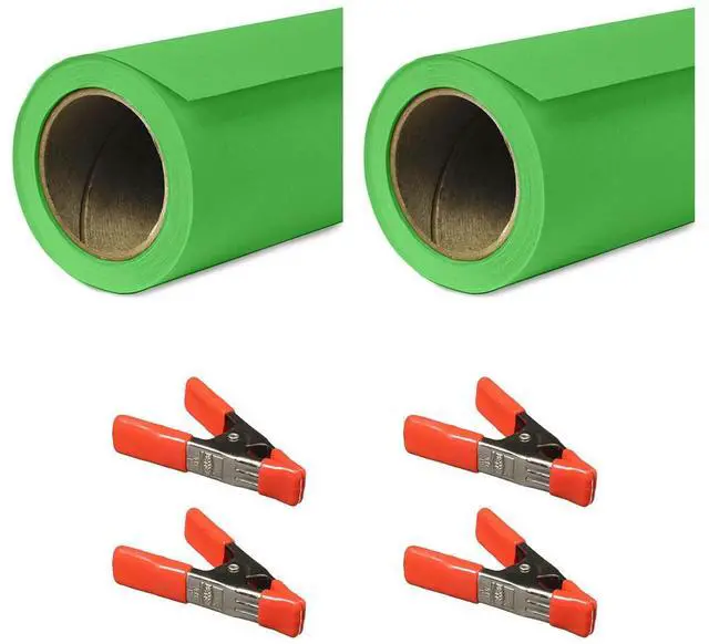 Main image of Savage 53"x18' Widetone Seamless Background Paper, Tech Green, 2-Pack, Bundle with 4x 1-1/4x1" Steel Spring Clamp, Orange