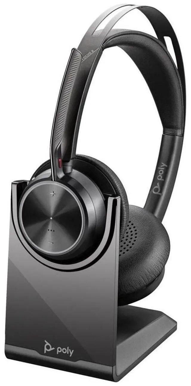 Alt view image 14 of 20 - Poly Voyager Focus 2 USB-C-C Headset +USB-C/A Adapter + Charging Stand - Google Assistant, Siri - Stereo - USB Type C - Wired/Wireless - Bluetooth - 298.6 ft - Over-the-head - Binaural - Supra-aural -