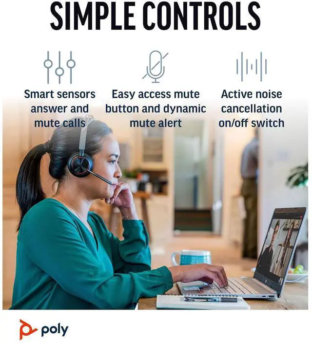Alt view image 12 of 13 - Poly Voyager Focus 2 Headset - Microsoft Teams Certification - Google Assistant, Siri - Stereo - USB Type C - Wired/Wireless - Bluetooth - 298.6 ft - Over-the-head - Binaural - Supra-aural - 4" C