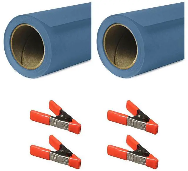 Main image of Savage 107"x36' Widetone Seamless Background Paper, Blue Jean, 2-Pack, Bundle with 4x 1-1/4x1" Steel Spring Orange Clamp