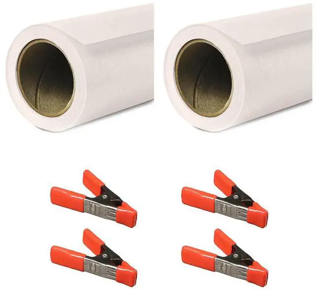 Main image of Savage 26"x36' Widetone Seamless Background Paper, Bone, 2-Pack, Bundle with 4x 1-1/4x1" Steel Spring Orange Clamp