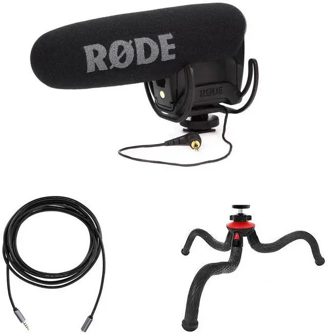 Main image of Rode Rode Microphones VideoMic Pro R Cardioid CondenserMicrophone with Rycote Lyre Shock Mount for Camcorders, DSLRs and Portable Audio Recorders - With Table Top Tripod, 10' Headphone Extension Cable