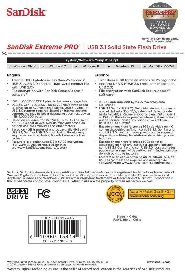 Alt view image 10 of 12 - USB SanDisk Extreme Pro SDCZ880 3.1 Gen1 128GB
