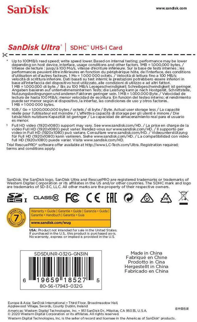 Alt view image 15 of 15 - SanDisk Ultra 32GB Class 10 UHS-I SDXC Memory Card Speed up to 100MB/s HD Video (SDSDUNR-032G-GN3IN)