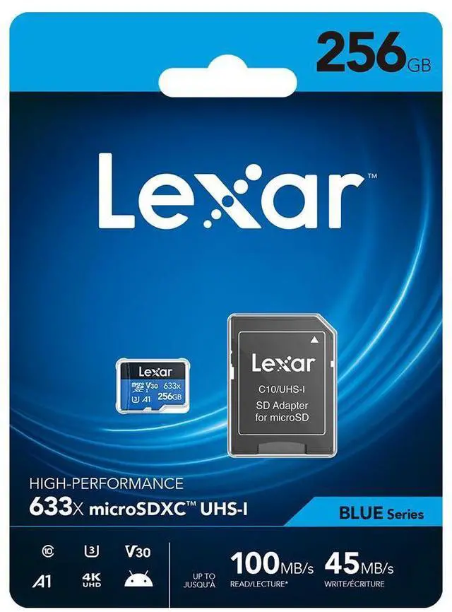 Alt view image 2 of 7 - Lexar BLUE 256GB UHS-I microSDHC Memory Card w/SD Adapter, 5-PACK + Card Wallet