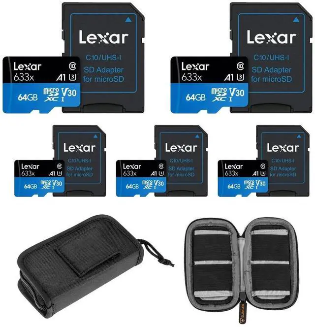 Main image of Lexar BLUE 64GB UHS-I microSDHC Memory Card w/SD Adapter 5-PACK + SD Card Wallet