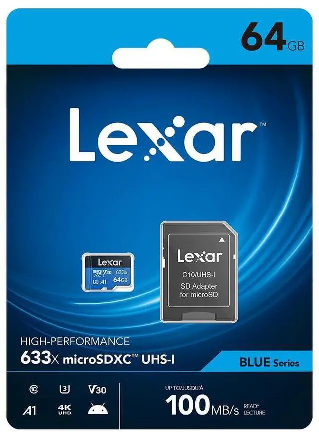 Alt view image 2 of 7 - Lexar BLUE 64GB UHS-I microSDHC Memory Card w/SD Adapter 5-PACK + SD Card Wallet