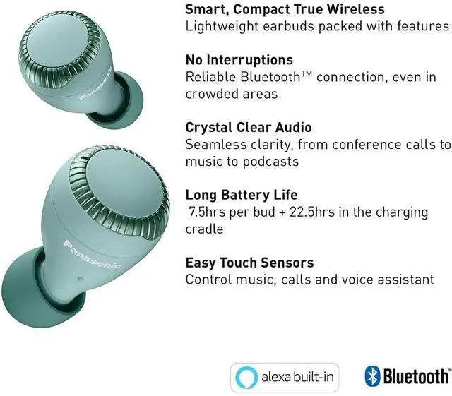 Alt view image 7 of 7 - Panasonic RZ-S300W True Wireless Bluetooth Earphones, Green #RZ-S300W-G