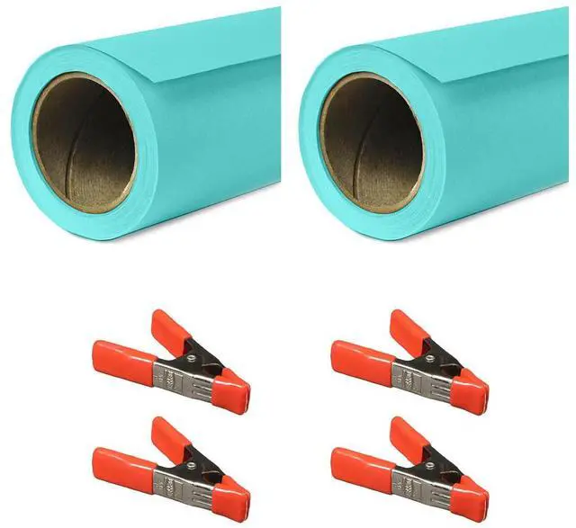 Main image of Savage 26"x36' Widetone Seamless Background Paper, Baby Blue, 2-Pack, Bundle with 4x 1-1/4x1" Steel Spring Orange Clamp