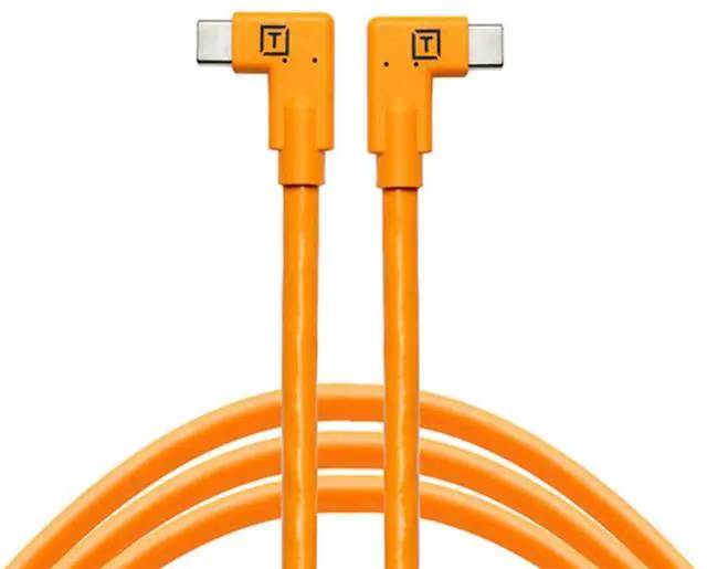 Main image of Tether Tools TetherPro 1.6' USB-C Straight to USB-C Right Angle Pigtail Cable, High Visibility Orange