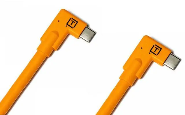 Alt view image 2 of 6 - Tether Tools TetherPro 1.6' USB-C Straight to USB-C Right Angle Pigtail Cable, High Visibility Orange