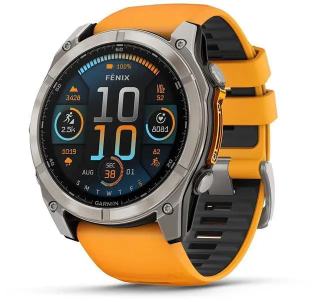 Alt view image 2 of 15 - Garmin fnix® 8 - 51 mm, AMOLED, Sapphire, Premium Multisport GPS Smartwatch, Long-Lasting Battery Life, Dive-Rated, Built-in LED Flashlight, Titanium with Spark Orange/Graphite Band