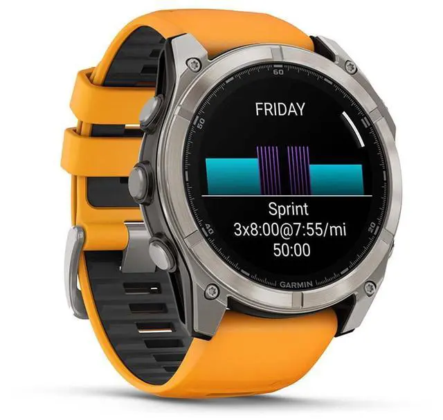 Alt view image 4 of 15 - Garmin fnix® 8 - 51 mm, AMOLED, Sapphire, Premium Multisport GPS Smartwatch, Long-Lasting Battery Life, Dive-Rated, Built-in LED Flashlight, Titanium with Spark Orange/Graphite Band