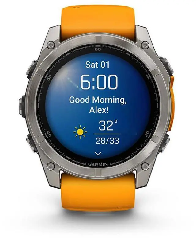 Alt view image 3 of 15 - Garmin fnix® 8 - 51 mm, AMOLED, Sapphire, Premium Multisport GPS Smartwatch, Long-Lasting Battery Life, Dive-Rated, Built-in LED Flashlight, Titanium with Spark Orange/Graphite Band