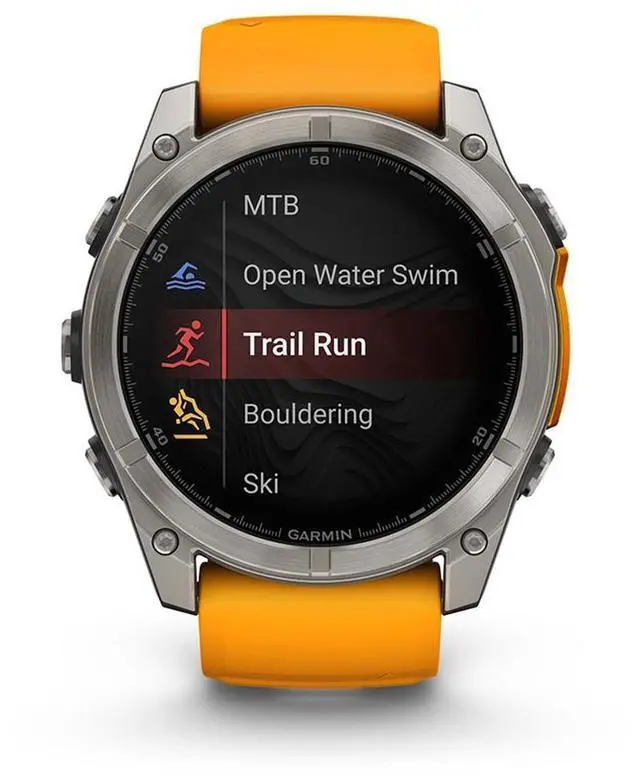 Alt view image 8 of 15 - Garmin fnix® 8 - 51 mm, AMOLED, Sapphire, Premium Multisport GPS Smartwatch, Long-Lasting Battery Life, Dive-Rated, Built-in LED Flashlight, Titanium with Spark Orange/Graphite Band