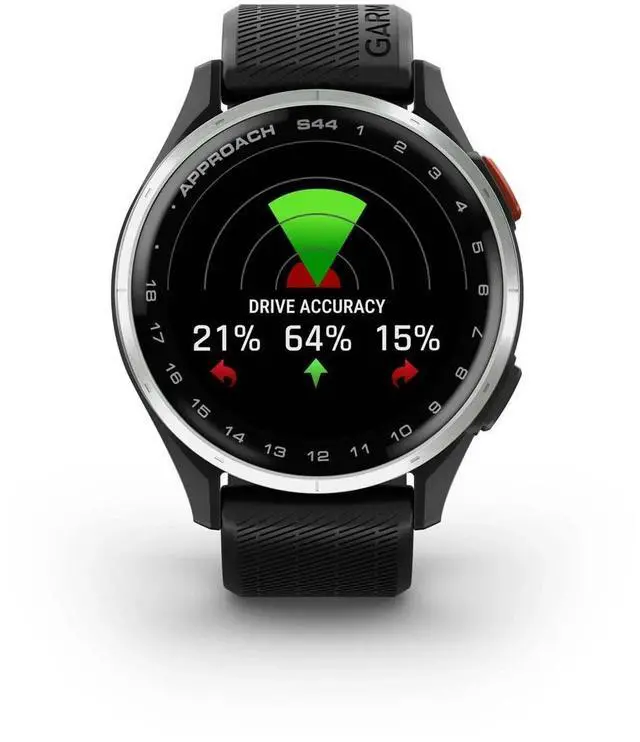 Alt view image 3 of 8 - Garmin Approach® S44, Essential Golf GPS Smartwatch, AMOLED Display, On-Course Features, Silver Aluminum Bezel with Black Silicone Band