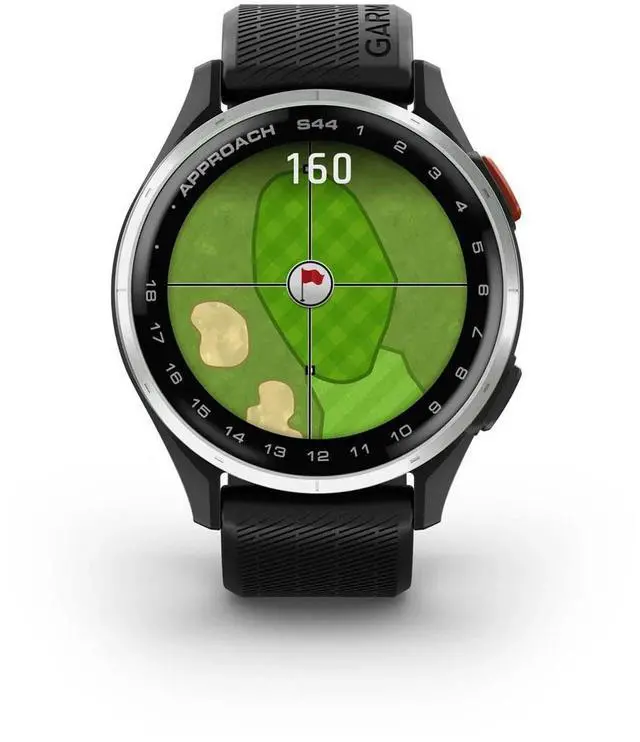 Alt view image 7 of 8 - Garmin Approach® S44, Essential Golf GPS Smartwatch, AMOLED Display, On-Course Features, Silver Aluminum Bezel with Black Silicone Band