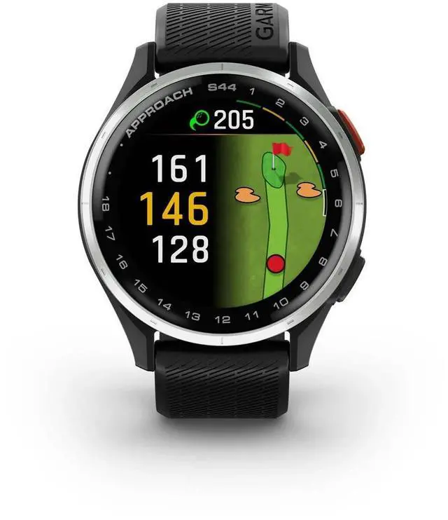 Alt view image 8 of 8 - Garmin Approach® S44, Essential Golf GPS Smartwatch, AMOLED Display, On-Course Features, Silver Aluminum Bezel with Black Silicone Band