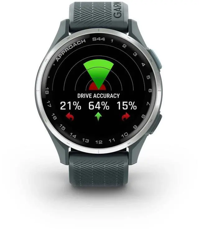 Alt view image 9 of 14 - Garmin Approach® S44, Essential Golf GPS Smartwatch, AMOLED Display, On-Course Features, Silver Aluminum Bezel with Twilight Silicone Band