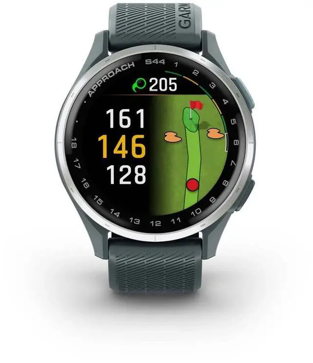 Alt view image 14 of 14 - Garmin Approach® S44, Essential Golf GPS Smartwatch, AMOLED Display, On-Course Features, Silver Aluminum Bezel with Twilight Silicone Band