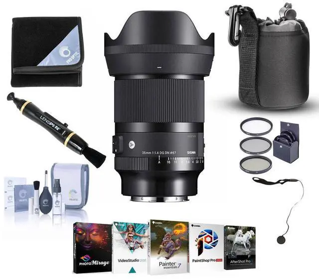 Main image of Sigma AF 35mm f/1.4 DG DN ART Lens for L Mount Bundle with Corel PC Software Kit, 67mm Filter Kit, Pouch, Lens Cleaner, Cleaning Kit, Lens Cap Tether