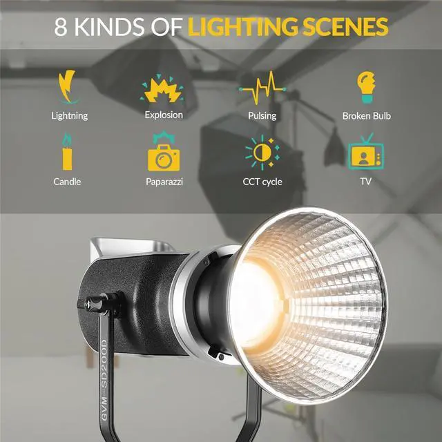 Alt view image 6 of 7 - GVM SD200D 200W Bi-Color LED Video Spotlight, w/20" Lantern Softbox & 9.5' Stand