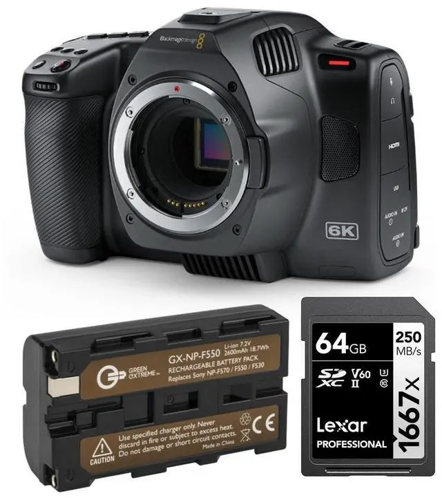 Main image of Blackmagic Design Pocket Cinema Camera 6K G2 + 64GB V60 Memory Card + Extra Battery Pack