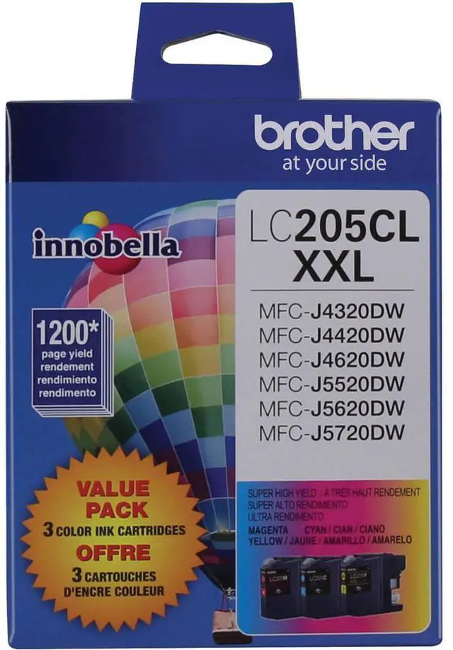 Main image of Brother Genuine Super High Yield Color Ink Cartridge, LC2053PKS, Replacement Color Ink Three Pack, Includes 1 Cartridge Each of Cyan, Magenta & Yellow, Page Yield Up To 1200 Pages/Cartridge, LC205