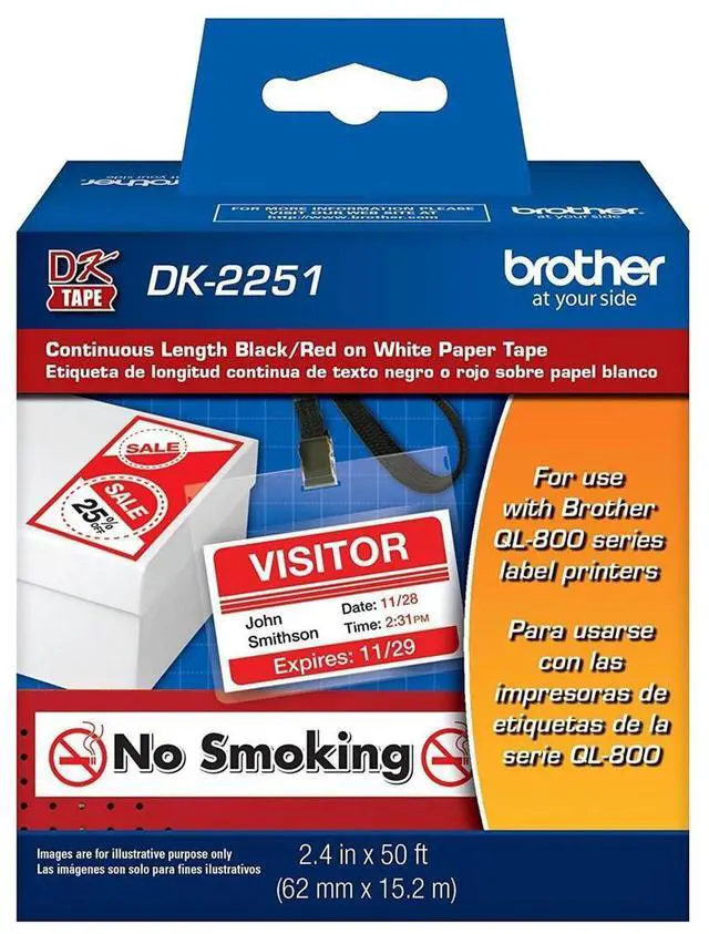 Alt view image 6 of 6 - BROTHER DK2251 Black/Red ON WHITE PAPER LABEL