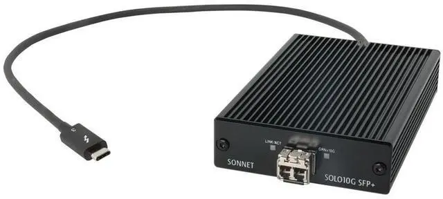 Alt view image 4 of 4 - Solo10G SFP+ 10 Gigabit Ethernet Thunderbolt 3 Adapter with Short-Range SFP+ Transceiver