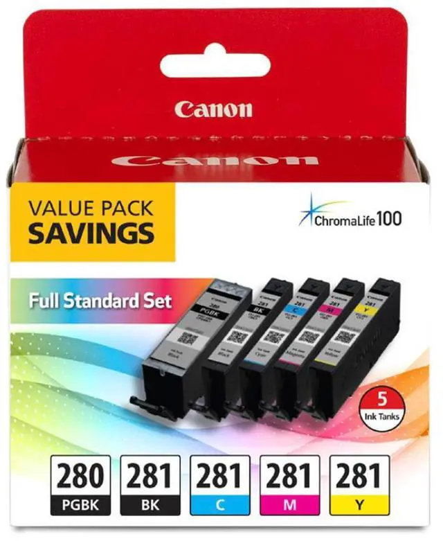 Main image of Canon PGI-280/CLI-281 Pigment Black/Black/Cyan/Magenta/Yellow Standard Yield Ink Cartridges (2075C006)