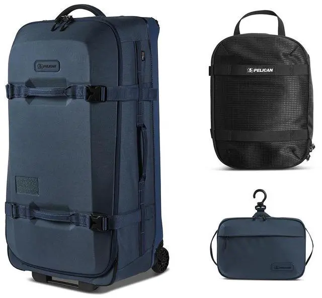 Main image of Pelican Aegis HY32 32" Wheeled Check-In Roller Hybrid Duffel Bag, Indigo Blue, Bundle with SPL ModPak Storage Pouch and SXH5 Protective Cross Body Sling Bag