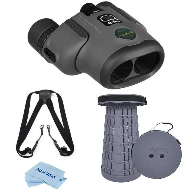 Main image of Pentax 8.5x21 Papilio II Porro Prism Binocular, 6.0 Degree Angle of View, Gray, Bundle with Telescoping Stool/Chair, Harness, Cleaning Cloth