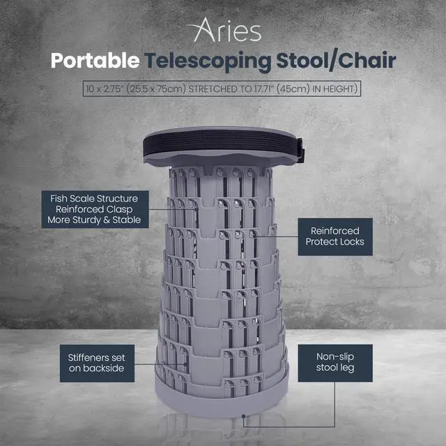 Alt view image 4 of 7 - Aries Portable Telescoping Stool/Chair, Solid Gray