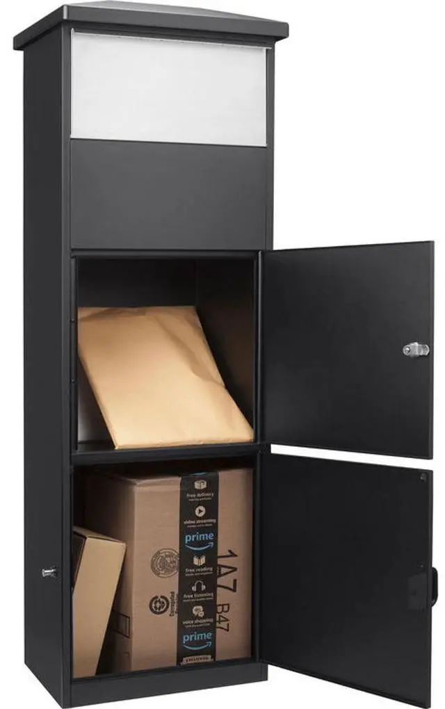 Alt view image 2 of 5 - Barska MPB-600 Parcel Drop Box with Package Compartment, Large Stainless Steel Door, Black