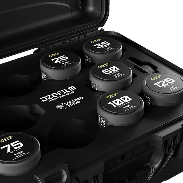 Alt view image 3 of 3 - DZOFILM Vespid Prime Cinema 7-Lens Kit V2 with 25mm, 35mm, 50mm, 75mm, 100mm, 125mm T2.1, 16mm T2.8 Lens for PL & EF Mount