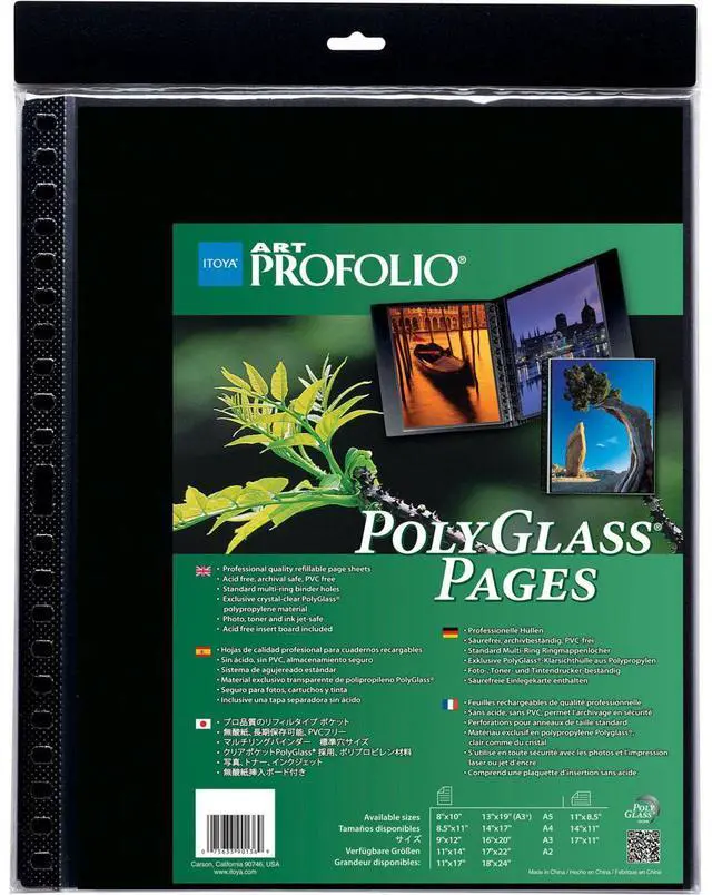 Main image of Itoya 11.7x16.5" A3 Size PolyGlass Refill Pages for Art Profolio Multi-Ring Binder, 10 Pages per Pack