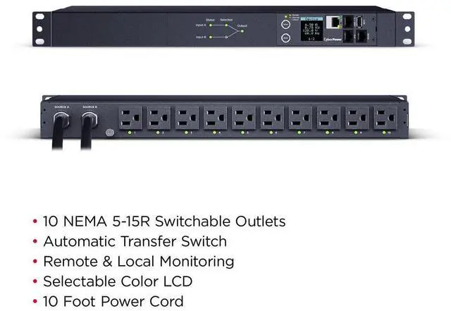 Alt view image 8 of 9 - CyberPower PDU44001 Switched 1U 100 - 120 VAC 15A 10 ft Power Distribution Unit