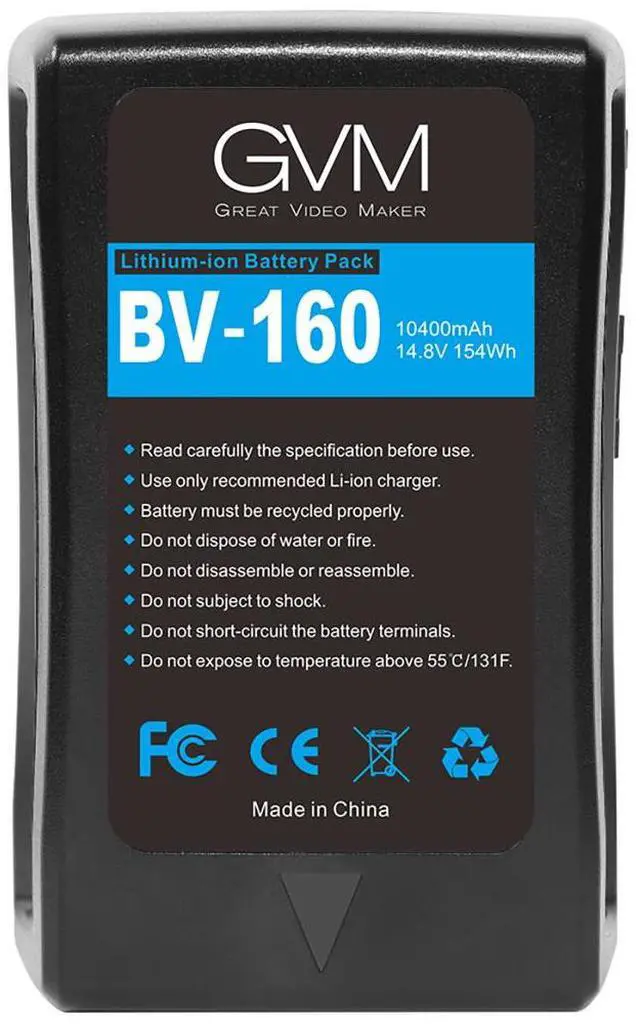 Alt view image 5 of 6 - Great Video Maker BV-160 160Wh 14.8V 10400mAh Lithium-Ion V-Mount Battery with D-Tap and DC Outputs