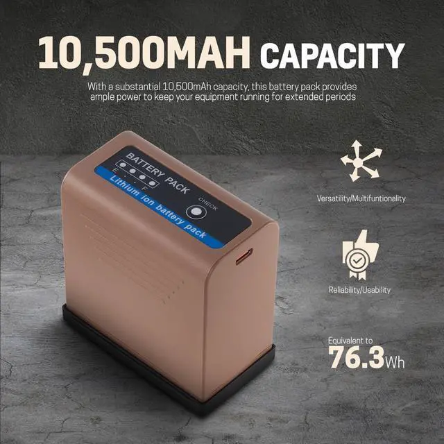 Alt view image 2 of 7 - Green Extreme NP-F970 76.3Wh 7.4V 10500mAh Lithium-Ion Battery Pack with USB-C Port, Brown