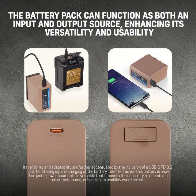 Alt view image 5 of 7 - Green Extreme NP-F970 76.3Wh 7.4V 10500mAh Lithium-Ion Battery Pack with USB-C Port, Brown