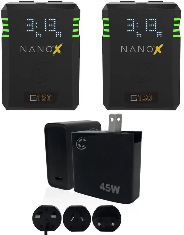 Main image of Core SWX NANOX Micro 150 150Wh 14.8V 9900mAh SMART Gold Mount Battery, 2-Pack with 45W USB-C PD Wall Charger