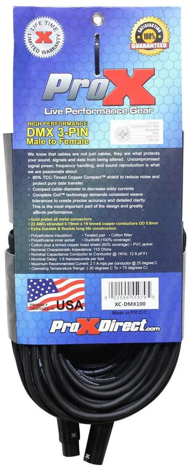 Alt view image 2 of 2 - ProX XC-DMX100 100' 3-Pin DMX XLR3-M to XLR3-F High Performance Cable