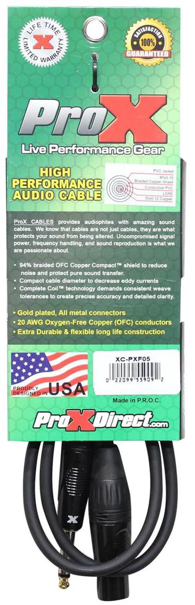 Alt view image 2 of 4 - ProX XC-PXF05 5' 1/4" TS-M to XLR-F Unbalanced High Performance Audio Cable