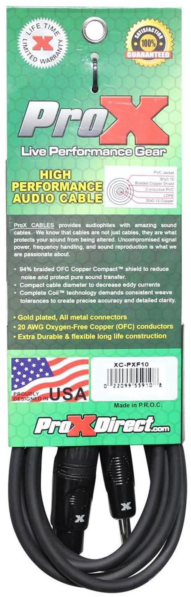 Alt view image 2 of 4 - ProX XC-PXF10 10' 1/4" TS-M to XLR-F Unbalanced High Performance Audio Cable