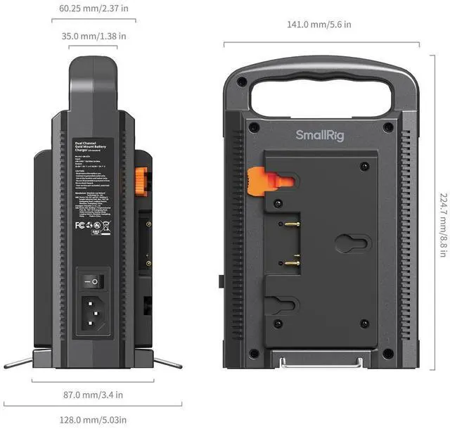 Alt view image 3 of 6 - SmallRig 2-Channel Simultaneous Gold Mount Battery Charger
