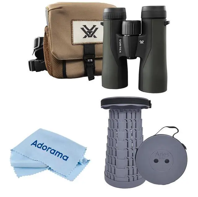 Main image of Vortex Optics 10x42 Crossfire HD Roof Prism Binocular, 6.2 Degree Angle of View, Bundle with Portable Telescoping Stool/Chair, Cleaning Cloth