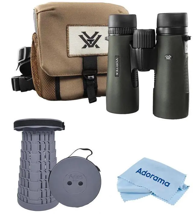 Main image of Vortex Optics 10x42 Diamondback HD Waterproof Roof Prism Binocular with 6.3 Degree Angle of View, Bundle with Telescoping Stool/Chair and Cleaning Cloth