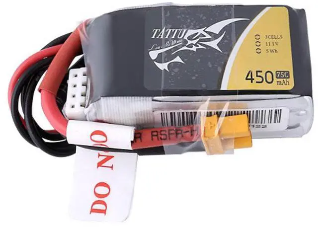 Main image of Tattu 11.1V 450mAh 75C 3S1P Li-Po Battery Pack with XT30 Plug for 90-150 Size FPV Quadcopter